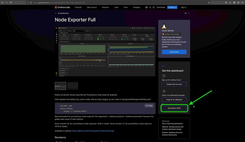 Download Node exporter dashboard