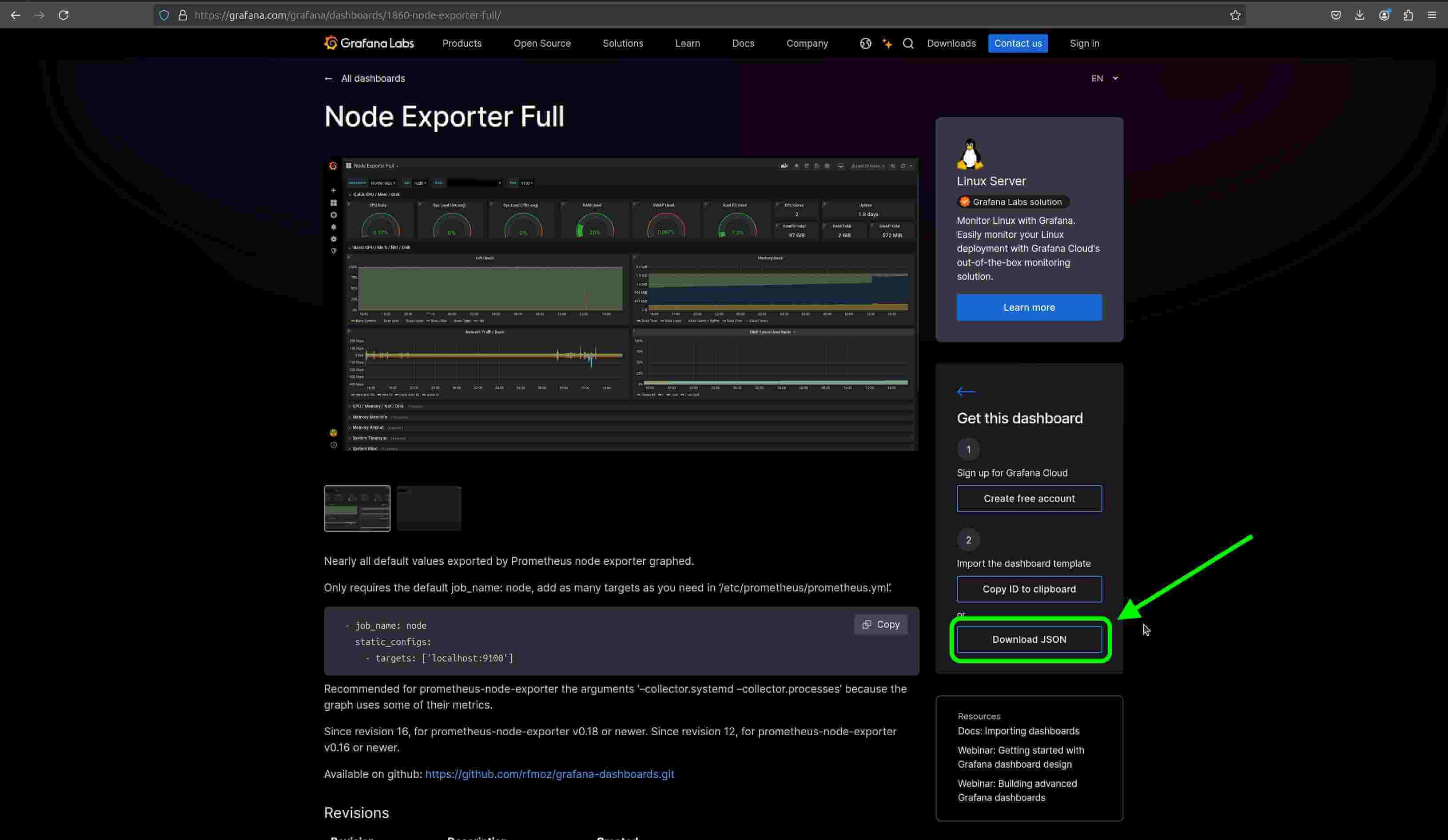Download Node exporter dashboard