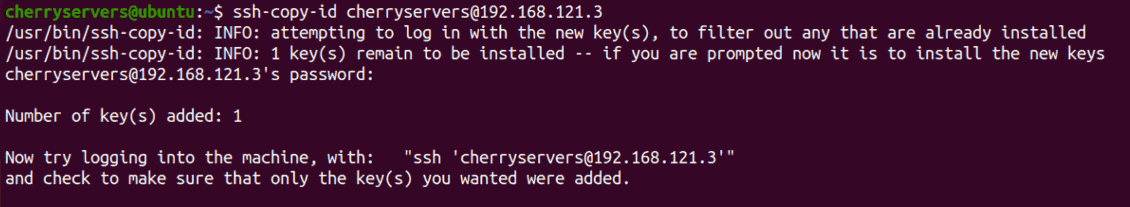 Copy the public key to remote server