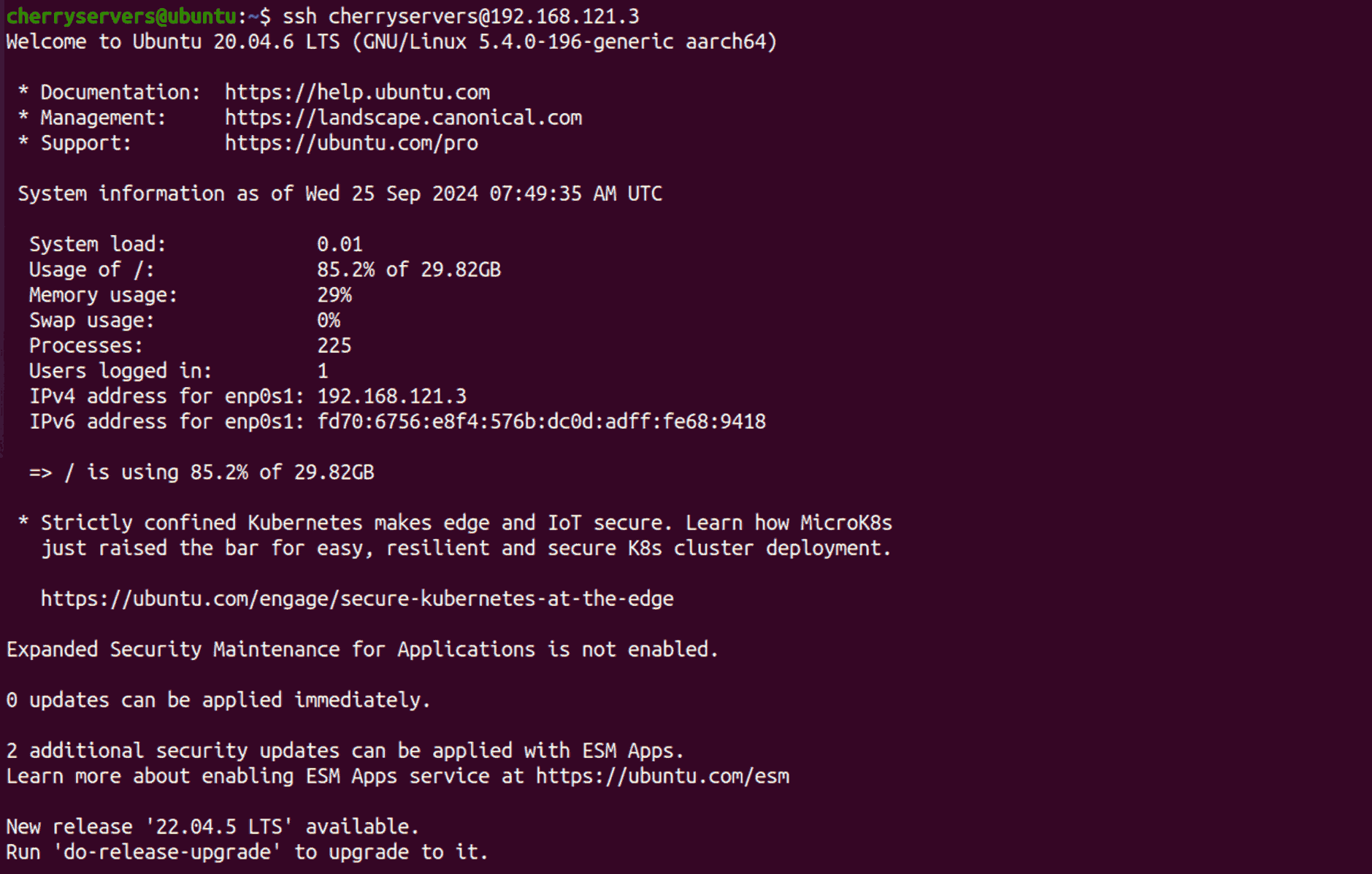 Log into the server using SSH