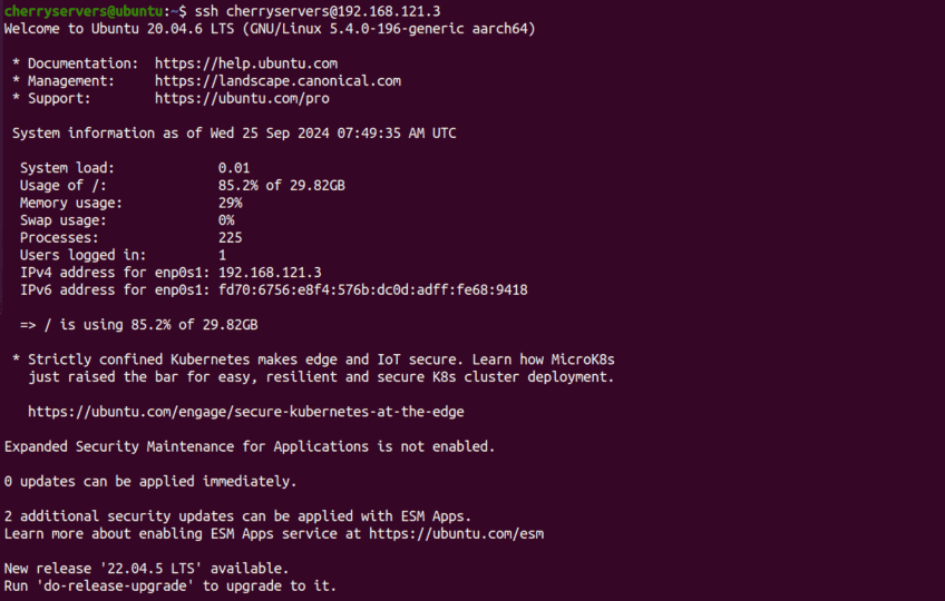 Log into the server using SSH