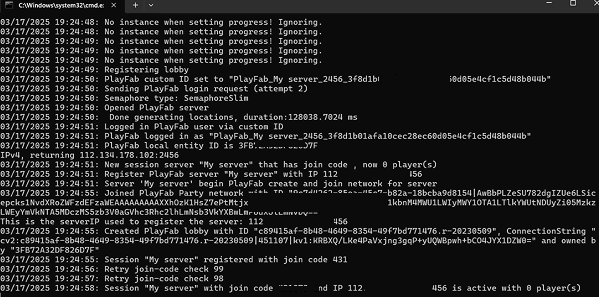 logs of registering server