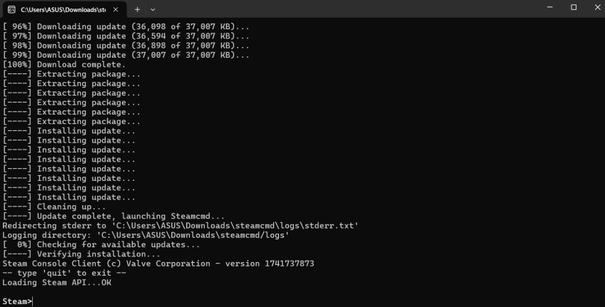 steam cmd installation status