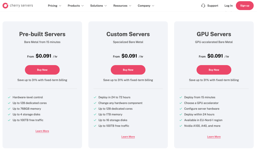 Bare metal pricing at Cherry Servers
