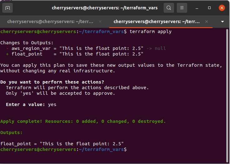 how to define a float and integer variable in terraform