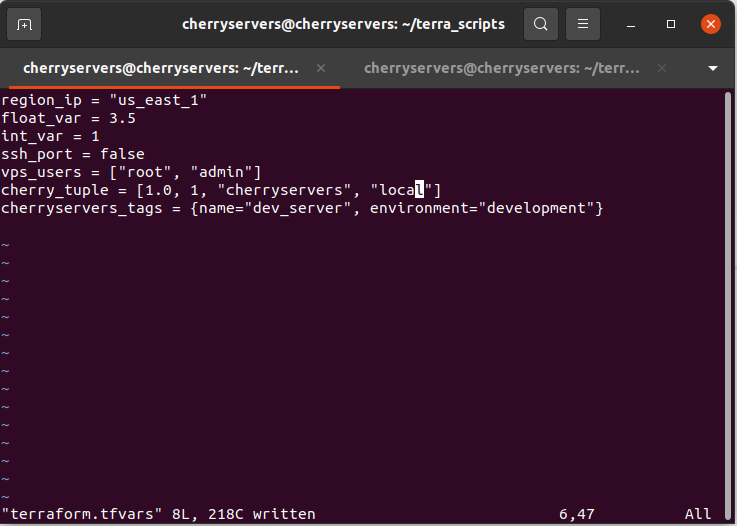 how to provide custom values to variables with terraform.tfvars file
