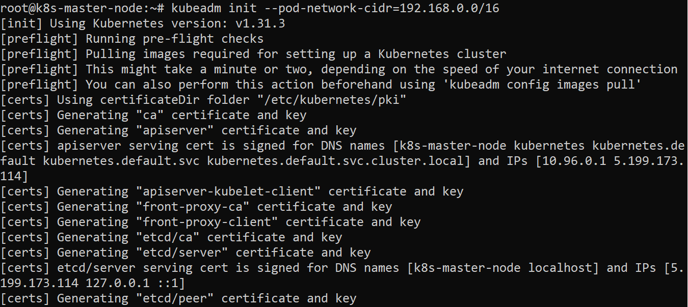 Initialize the Kubernetes cluster