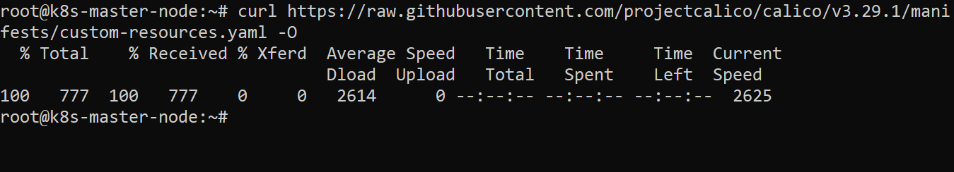 Download custom resources file for configuration of Calico