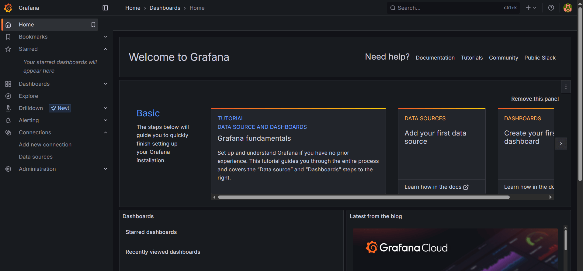 grafana-welcome-page