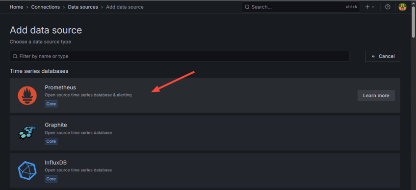 select-prometheus-data-source-grafana