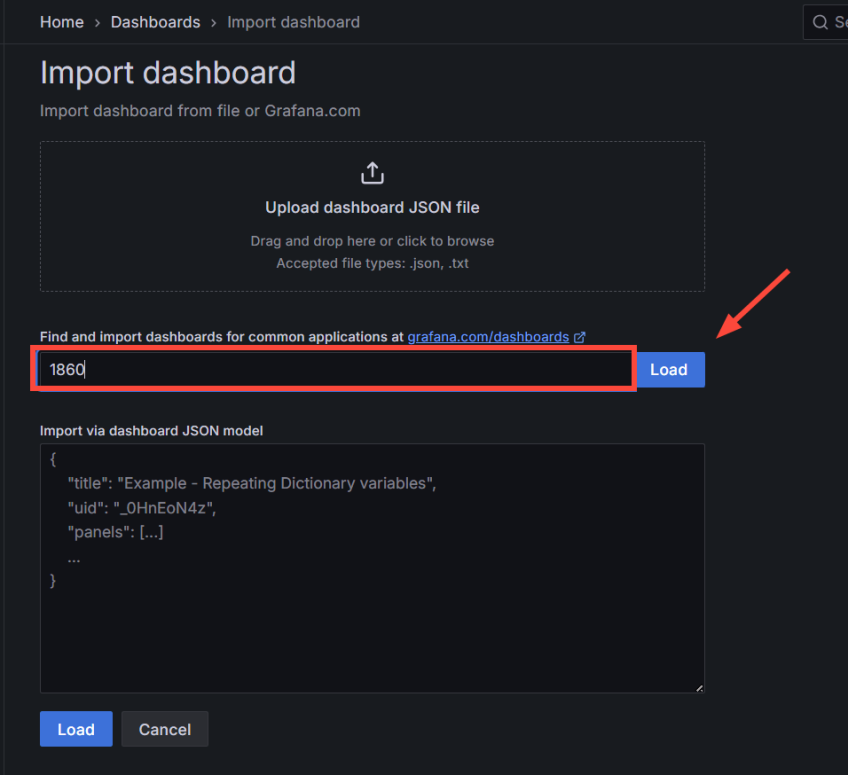import-and load-grafana-dashboard-using-unique-ID-option