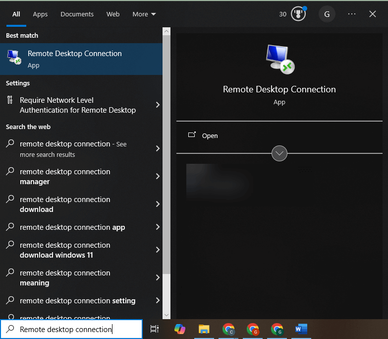 open remote desktop connection