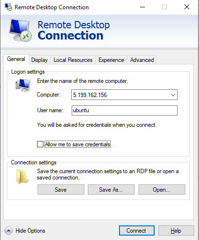 Enter connection details