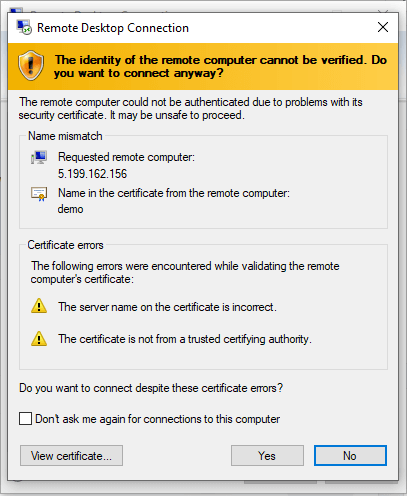 Accept security certificate