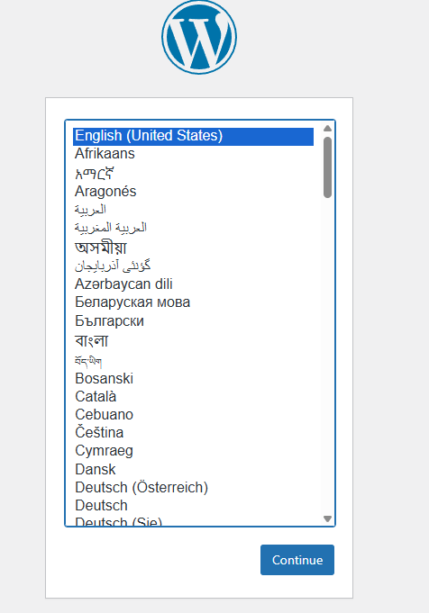 wordpress setup page
