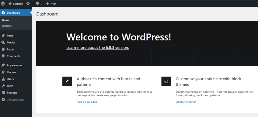 wordpress dashboard