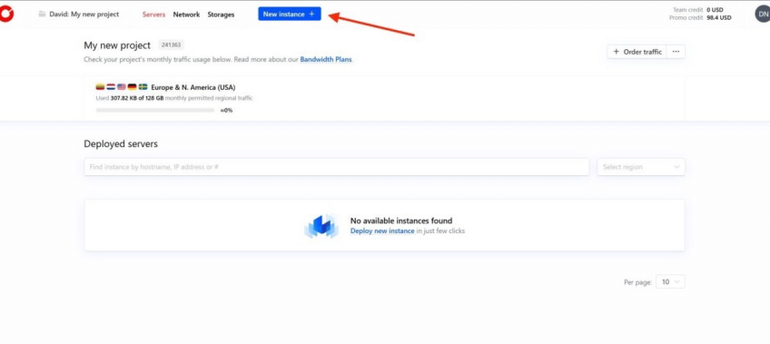 Cherry Servers dashboard
