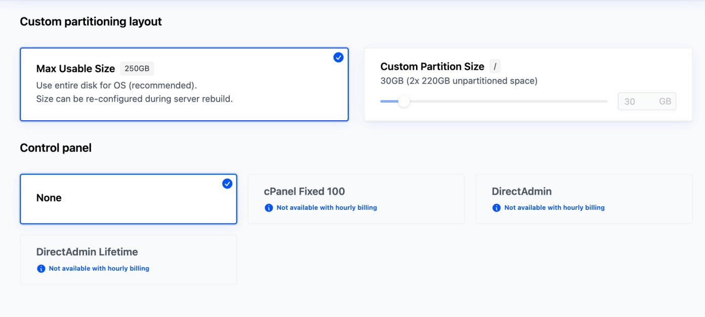 Control panel section