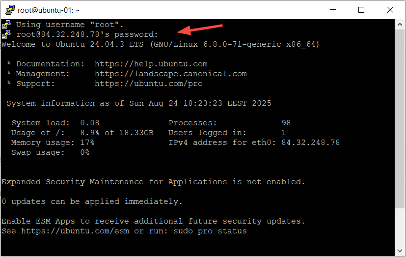 logged-in-to-vps-via-putty