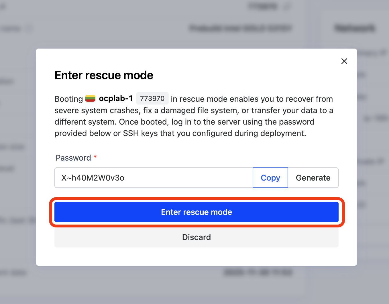 Rescue mode modal
