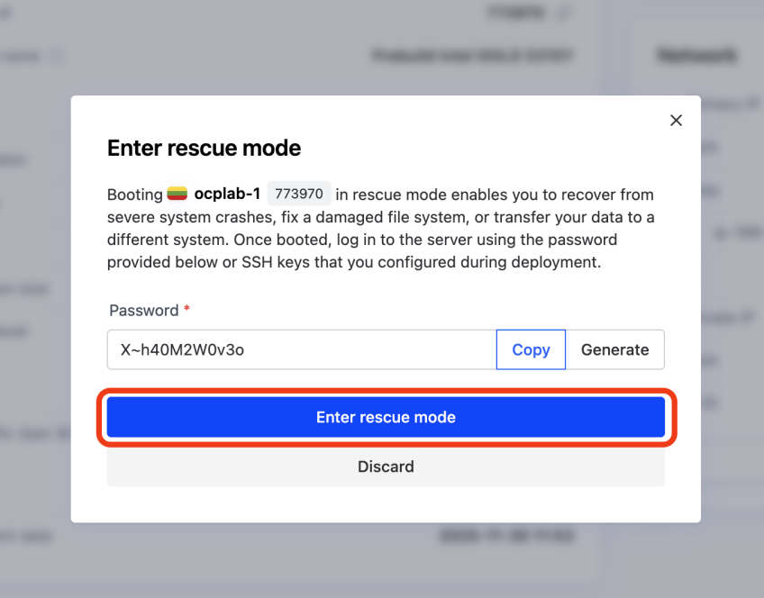 Rescue mode modal