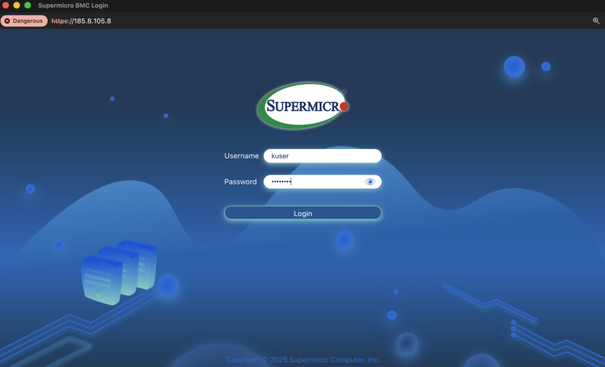 Supermicro BMC login page