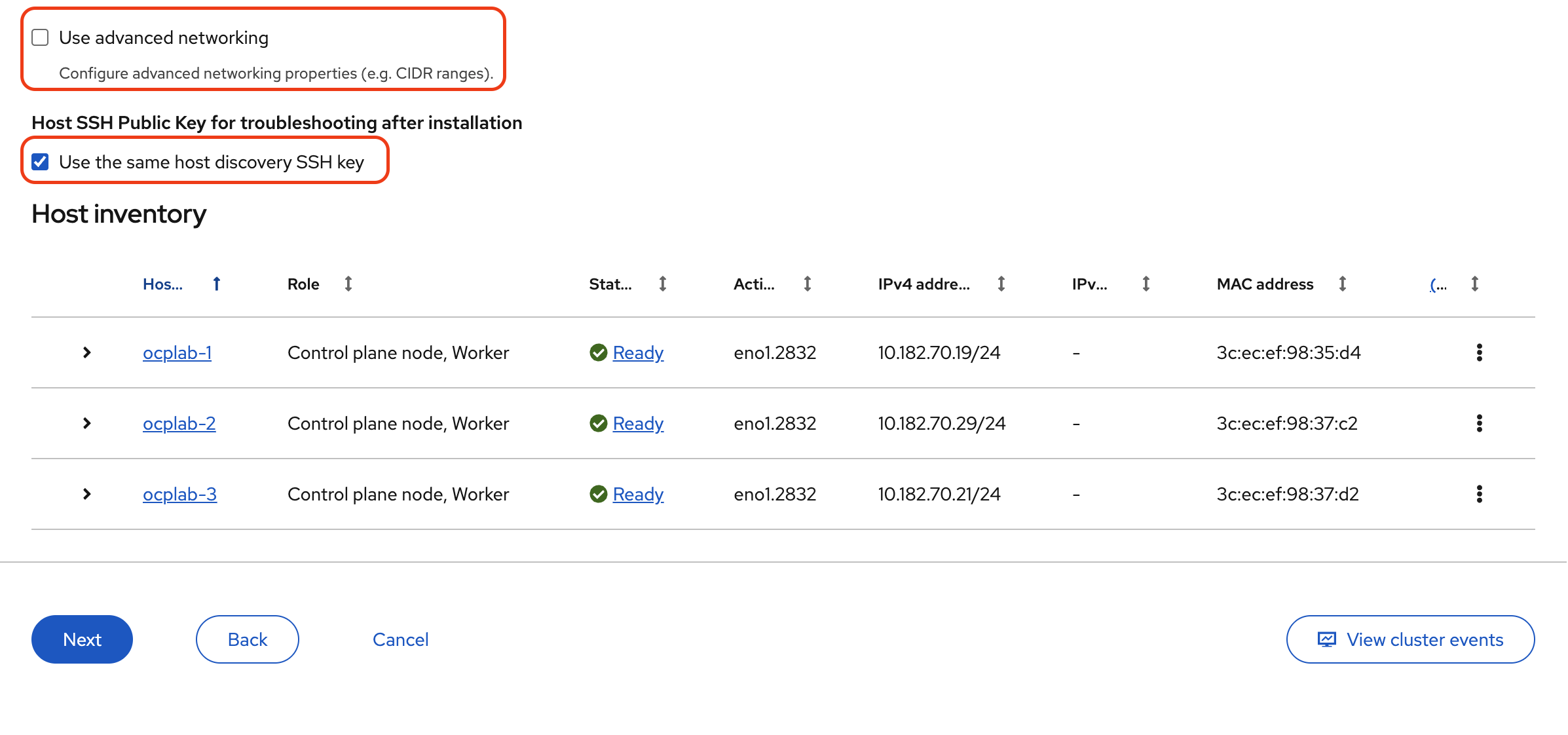 Networking section with configs