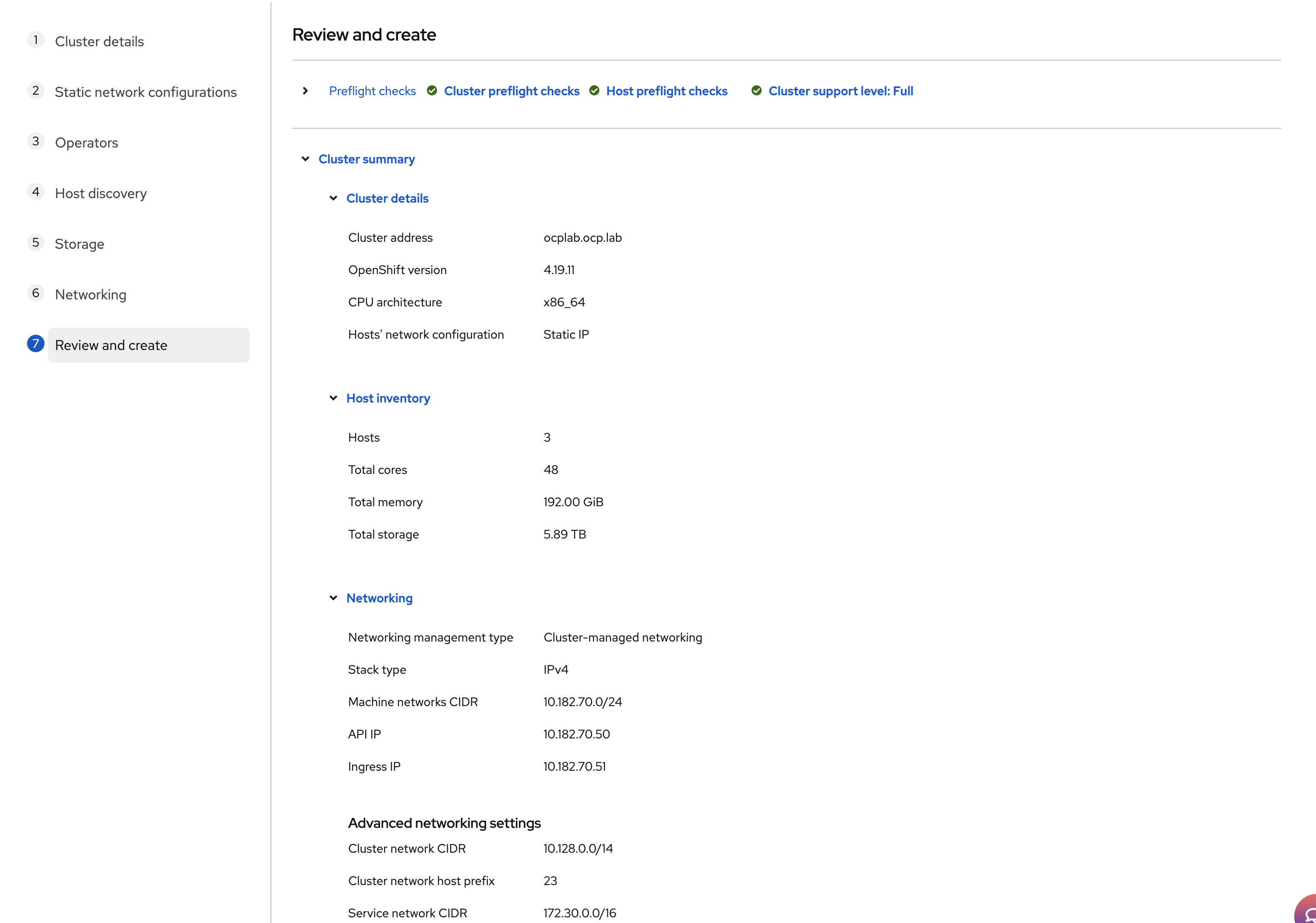 Review and create section
