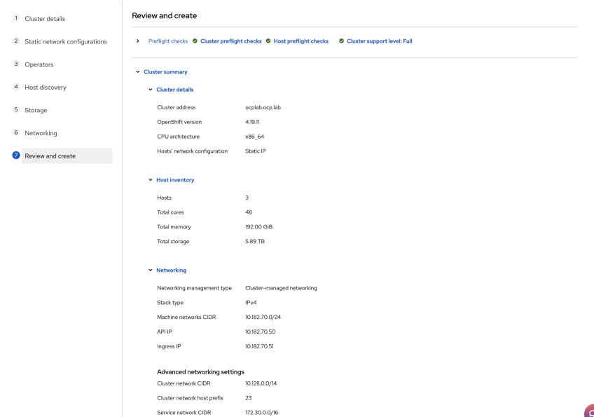Review and create section