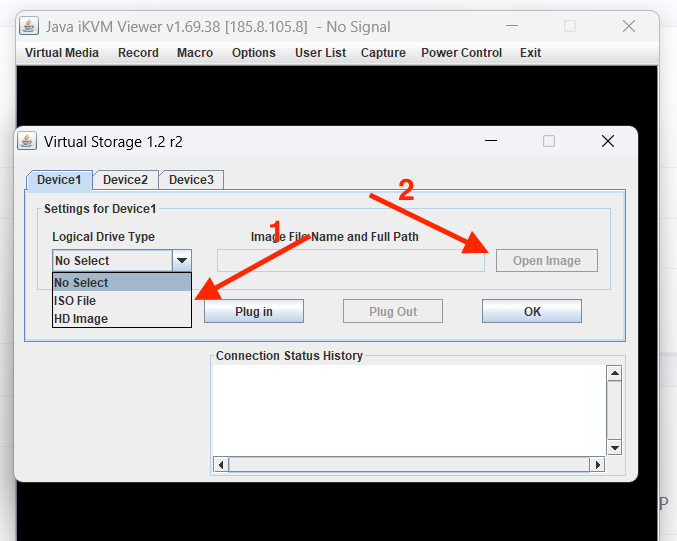 Virtual storage selection pop-up