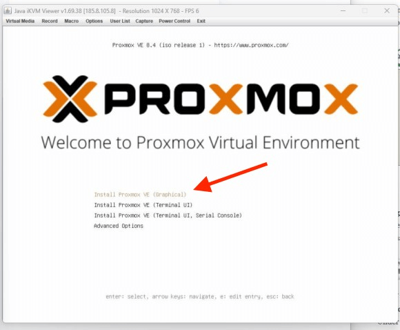 Proxmox GUI welcome screen