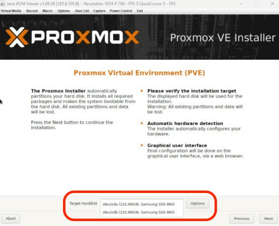 select target harddisk
