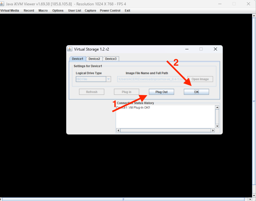 unmount Proxmox ISO image