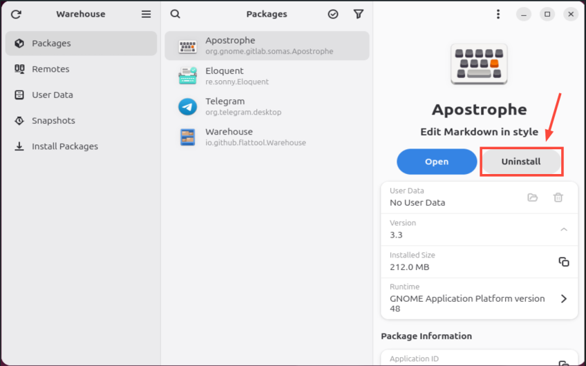 uninstall-package-ubuntu-app-center