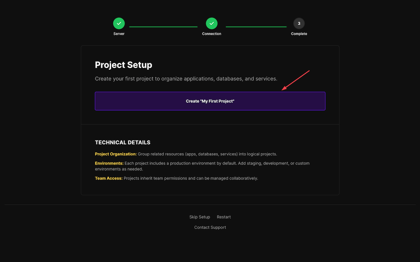Coolify project creation
