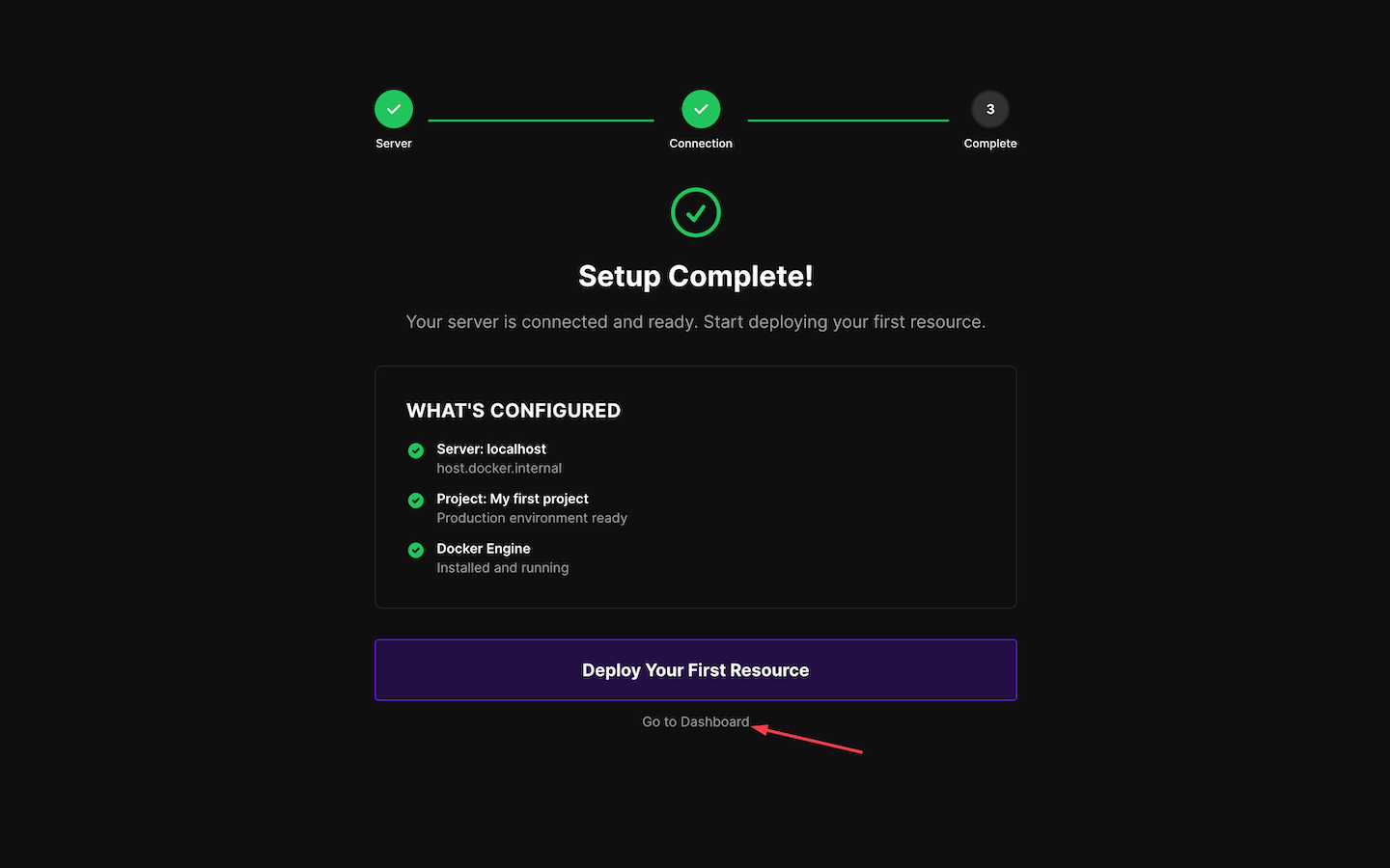 Coolify setup complete