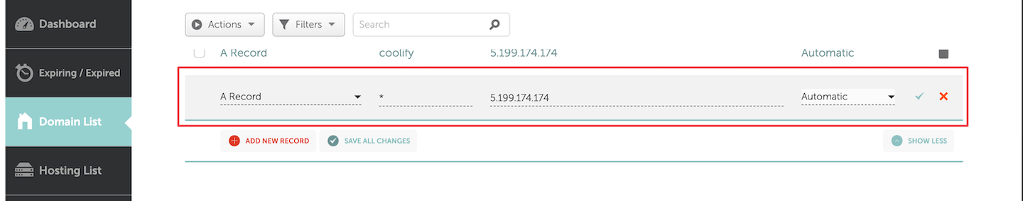 Namecheap wildcard DNS record