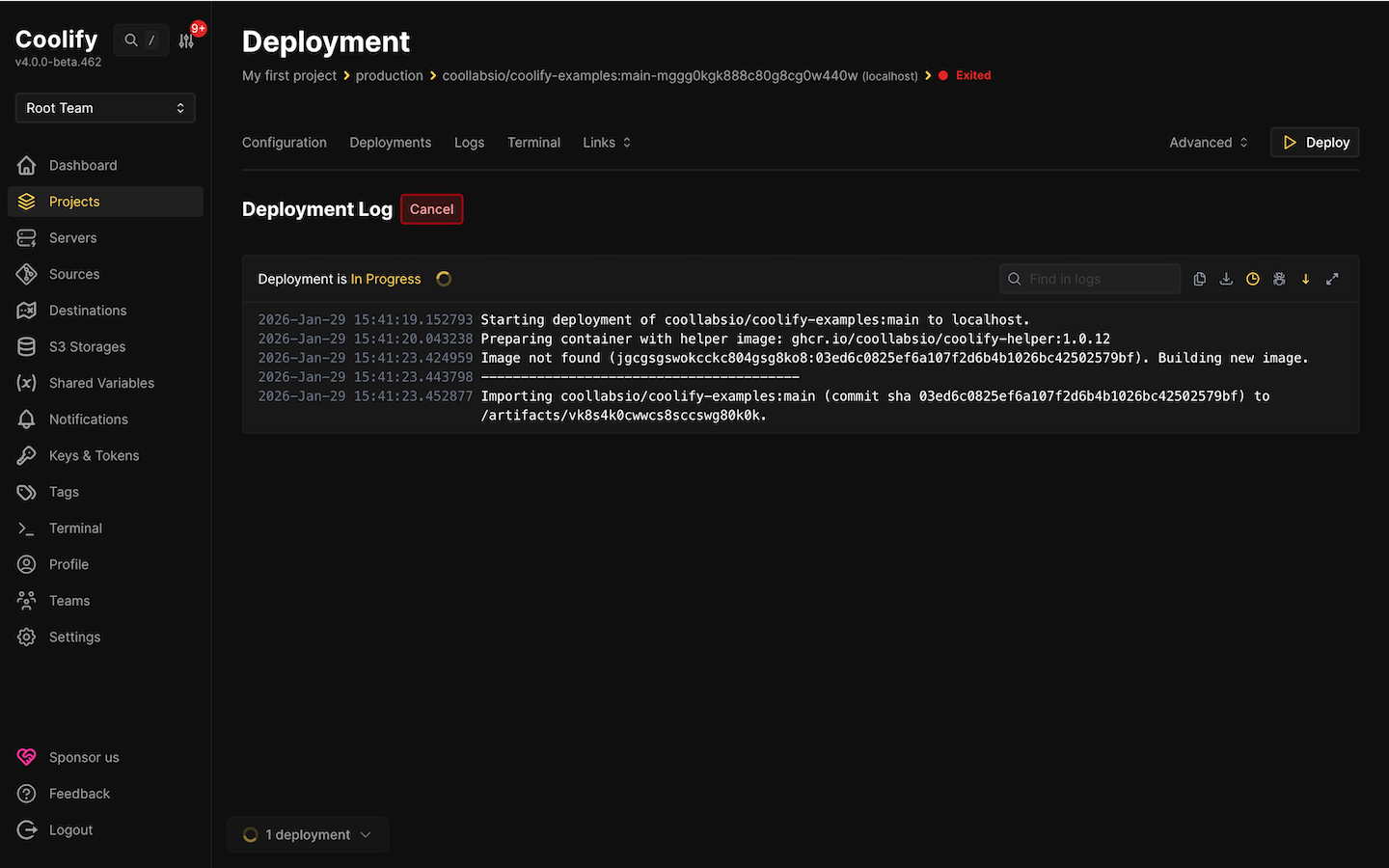 Coolify deployment in progress