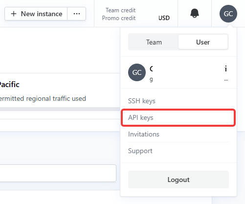 click API keys