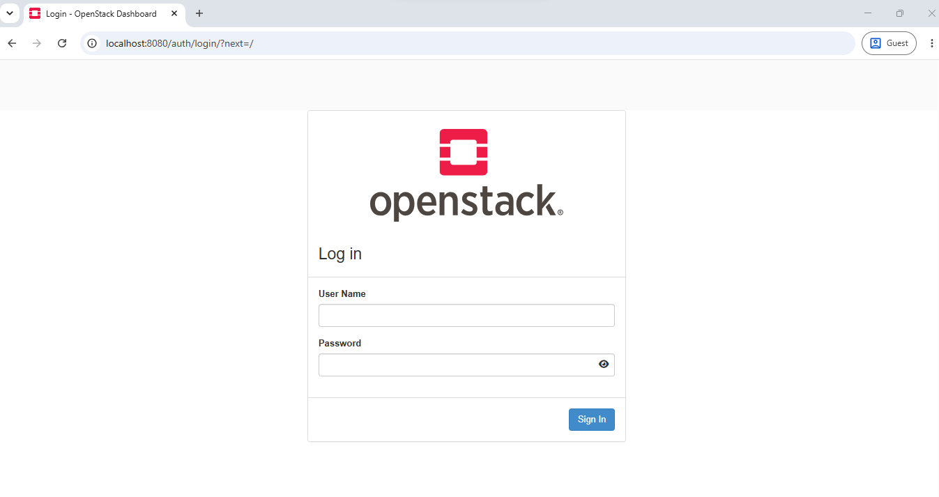Horizon dashboard login page